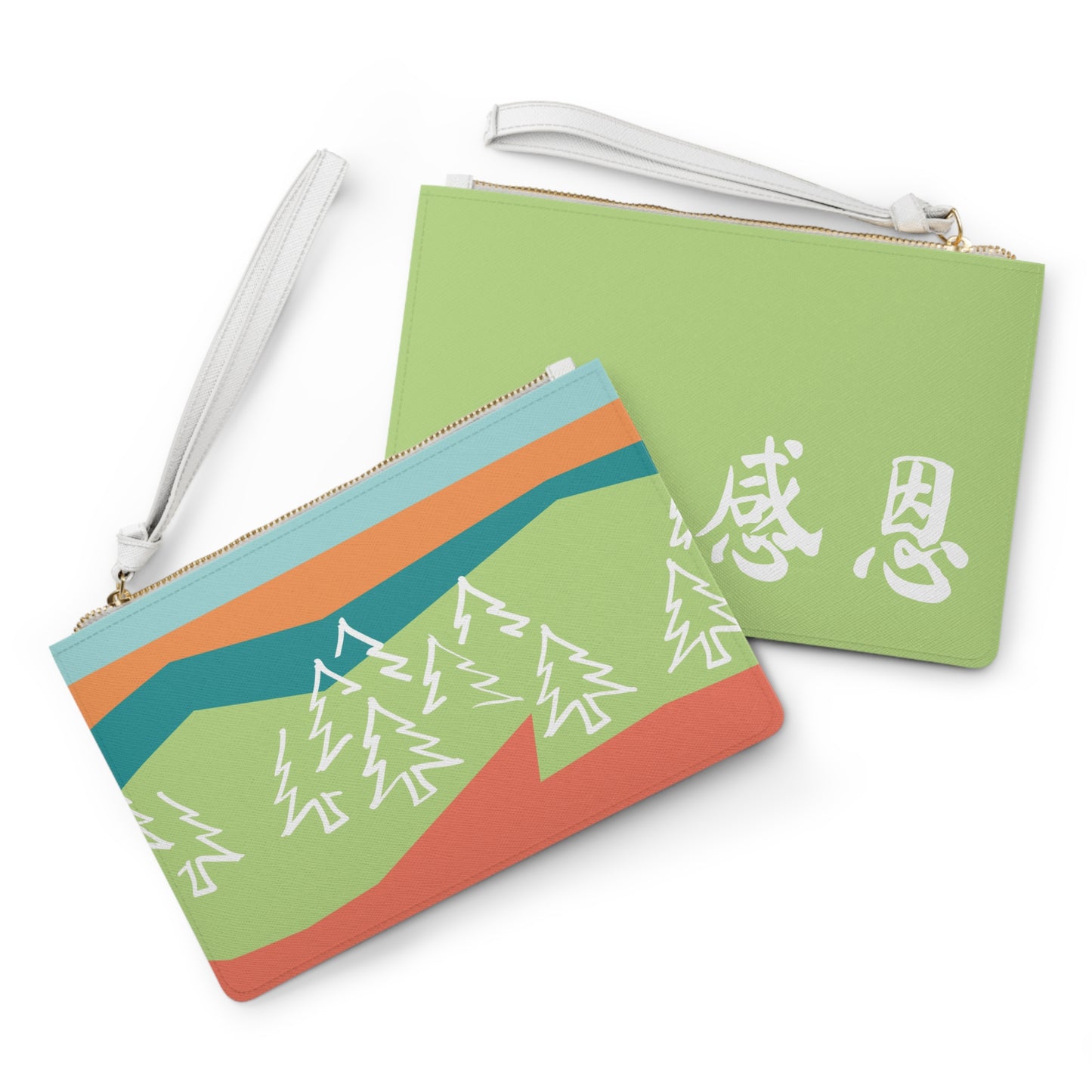 Clutch Bag - Forest Motif ζζ© Wristlet Handbag with Pear Green Back