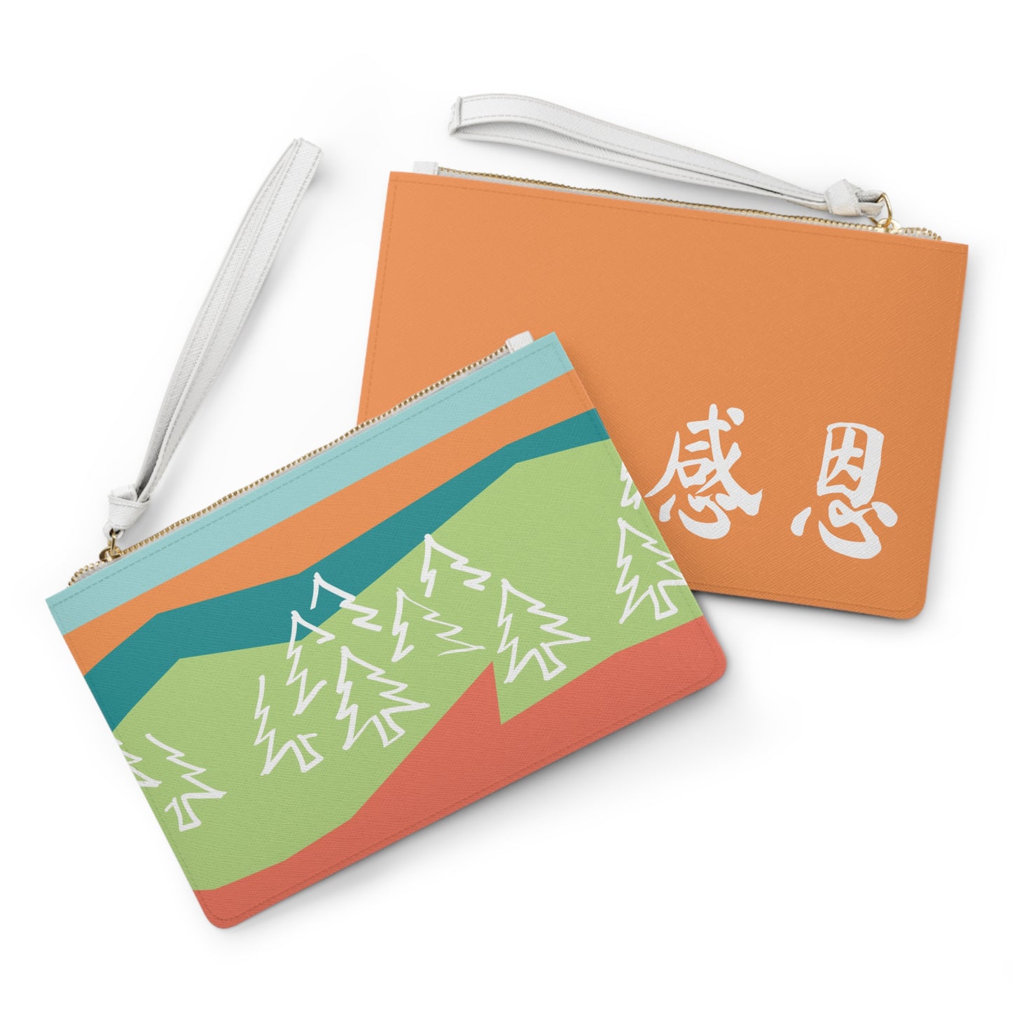 Clutch Bag - Forest Motif ζζ© Wristlet Handbag with Melon Orange Back