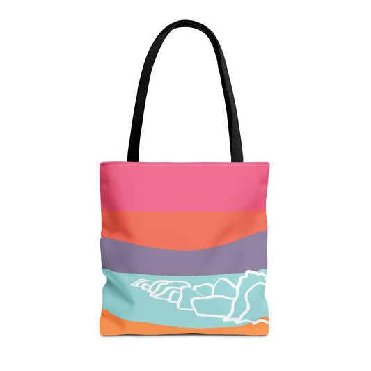 Tote Bag - Beach 感恩 Everyday Carry Bag with Solid Petal Pink Back