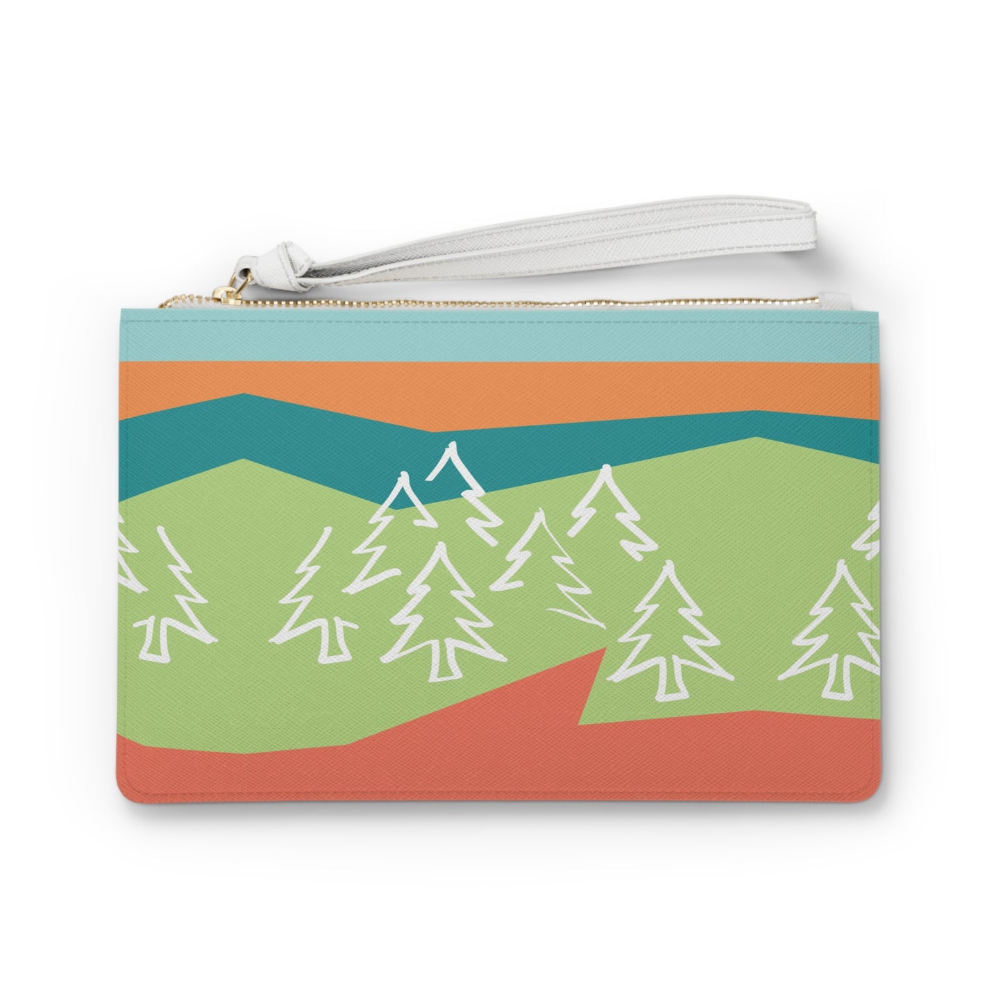 Clutch Bag - Forest Motif ζζ© Wristlet Handbag with Coral Pink-Orange Back