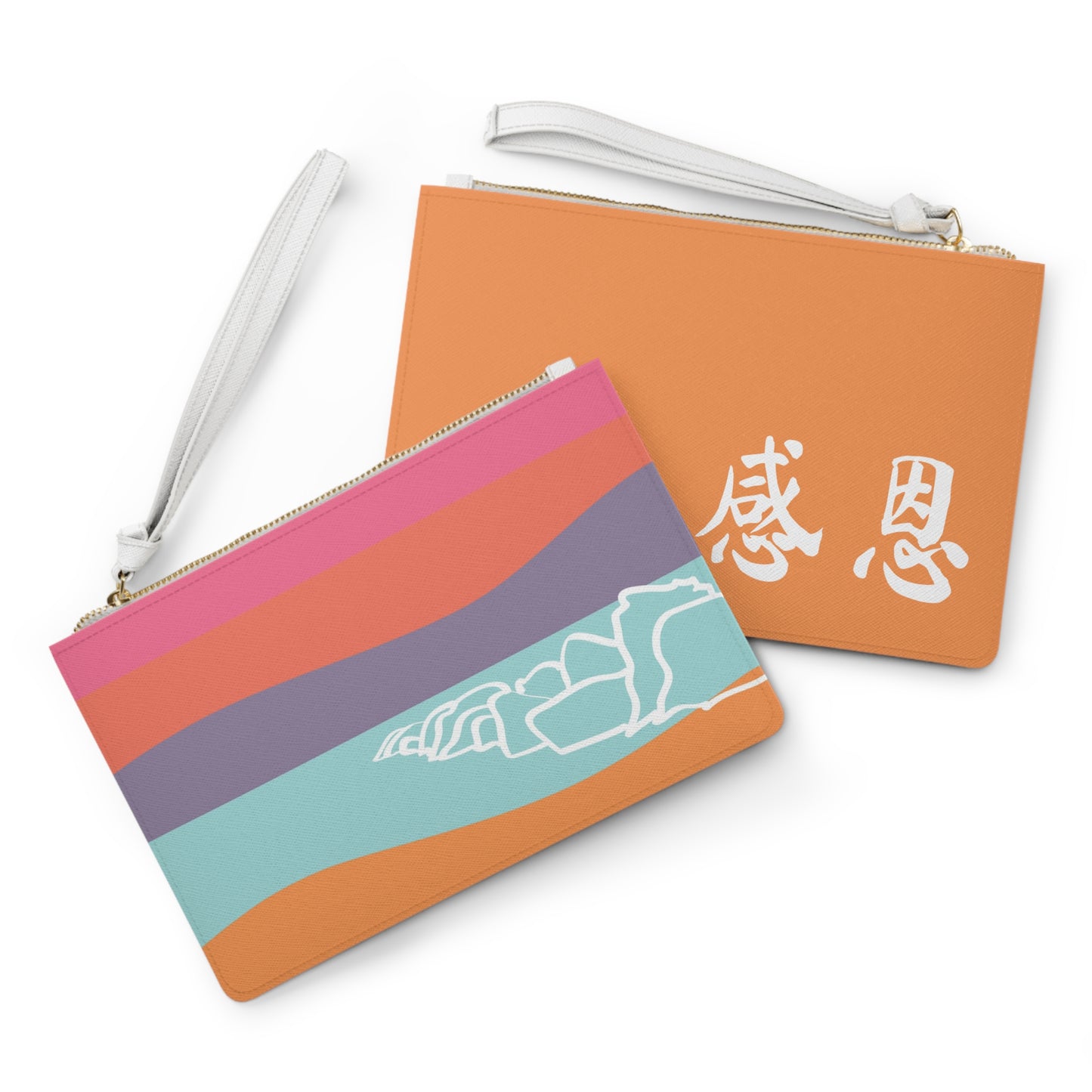 Clutch Bag - Beach Motif 感恩 Wristlet Handbag with Melon Orange Back