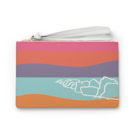 Clutch Bag - Beach Motif 感恩 Wristlet Handbag with Coral Pink-Orange Back