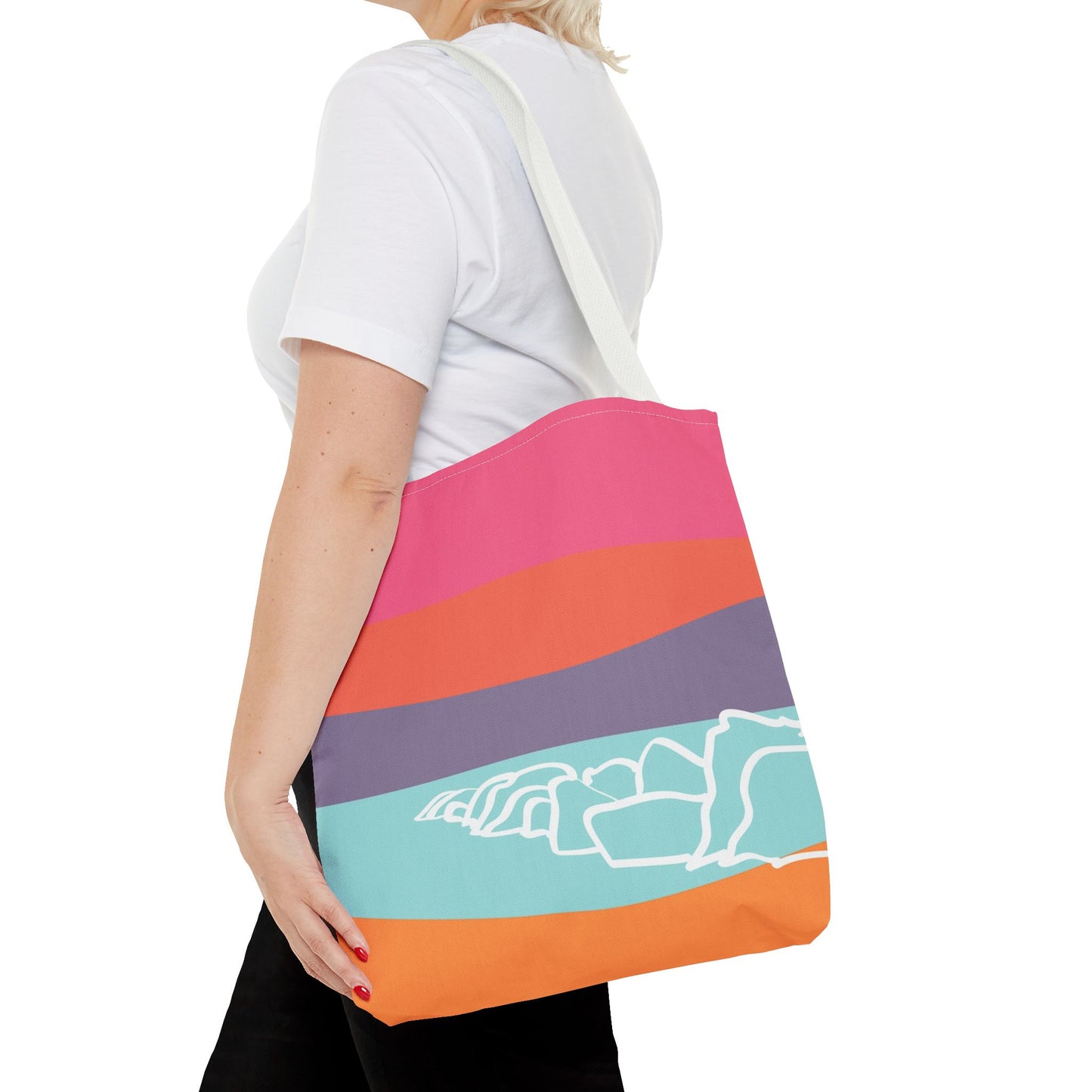 Tote Bag - Beach 感恩 Everyday Carry Bag with Solid Coral Pink-Orange Back