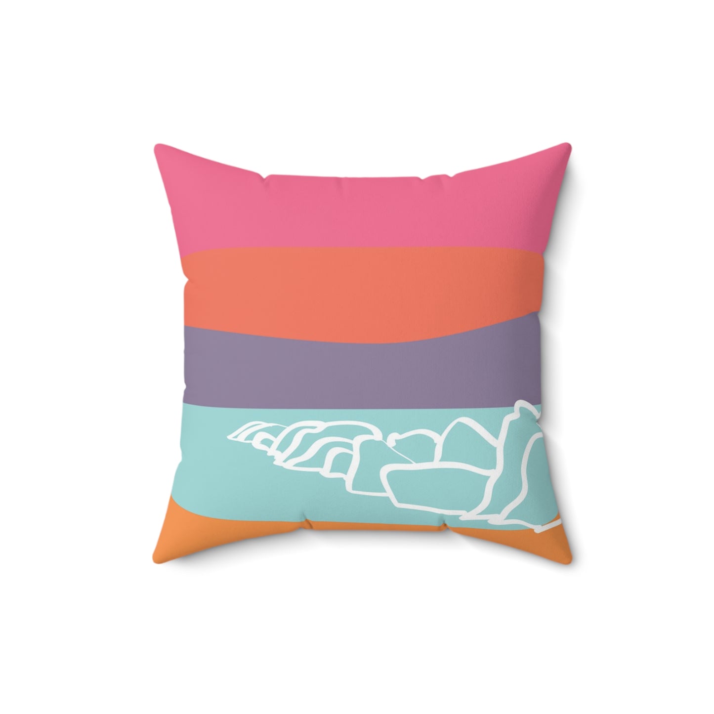 Square Pillow - Beach 感恩 Throw Pillow with Solid Coral Pink-Orange Back