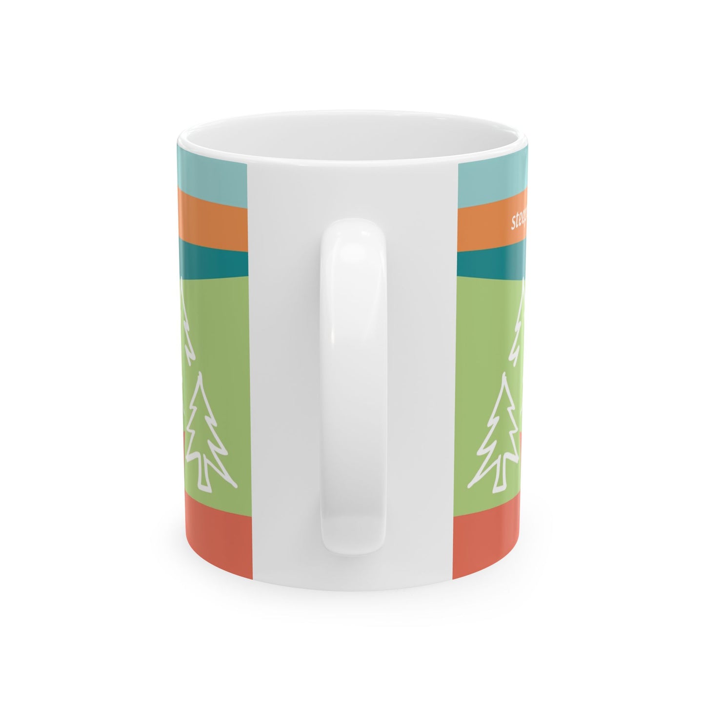 Ceramic Mug - Forest Motif Steeped in 感恩 Hand-Drawn Colour-Blocked