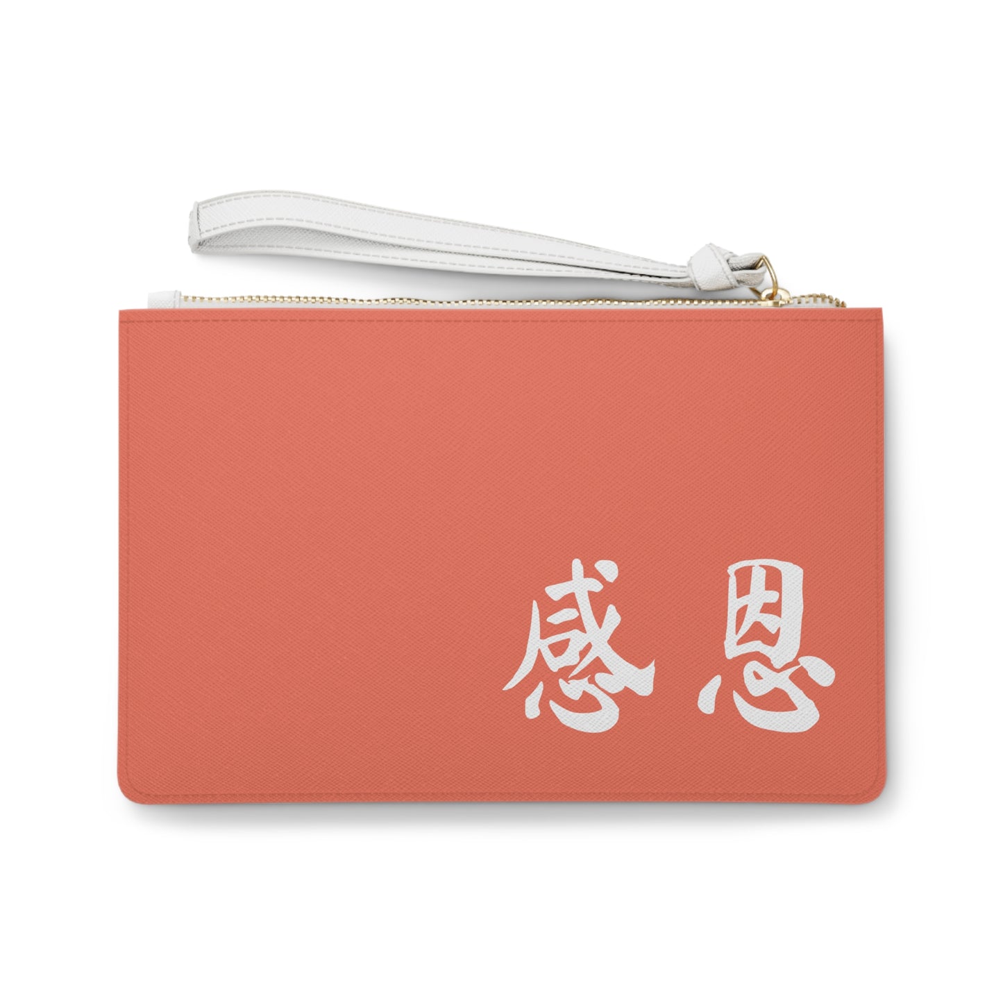 Clutch Bag - Beach Motif 感恩 Wristlet Handbag with Coral Pink-Orange Back