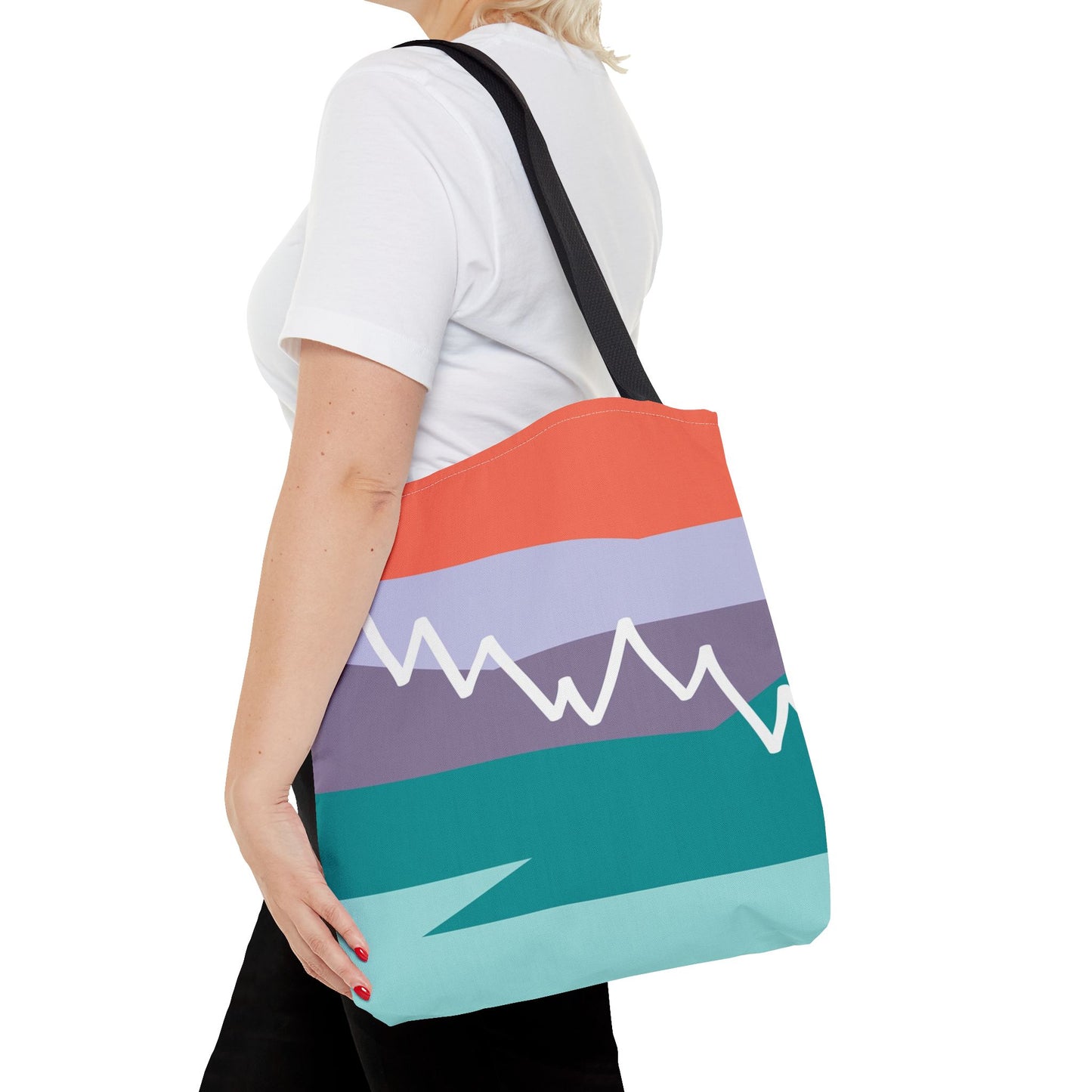 Tote Bag - Mountain 感恩 Everyday Carry Bag with Solid Mint Blue Back