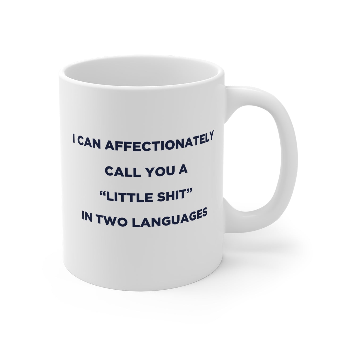 Little Sh*t Funny Bilingual Dad Coffee Mug in Navy and Gold, Made in Canada