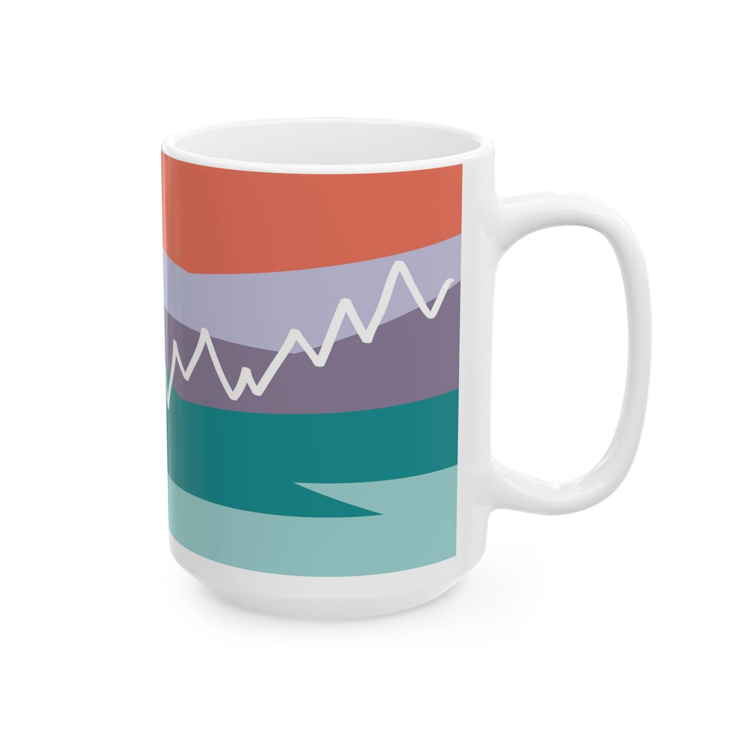 Ceramic Mug - Mountain Motif Steeped in 感恩 Hand-Drawn Colour-Blocked