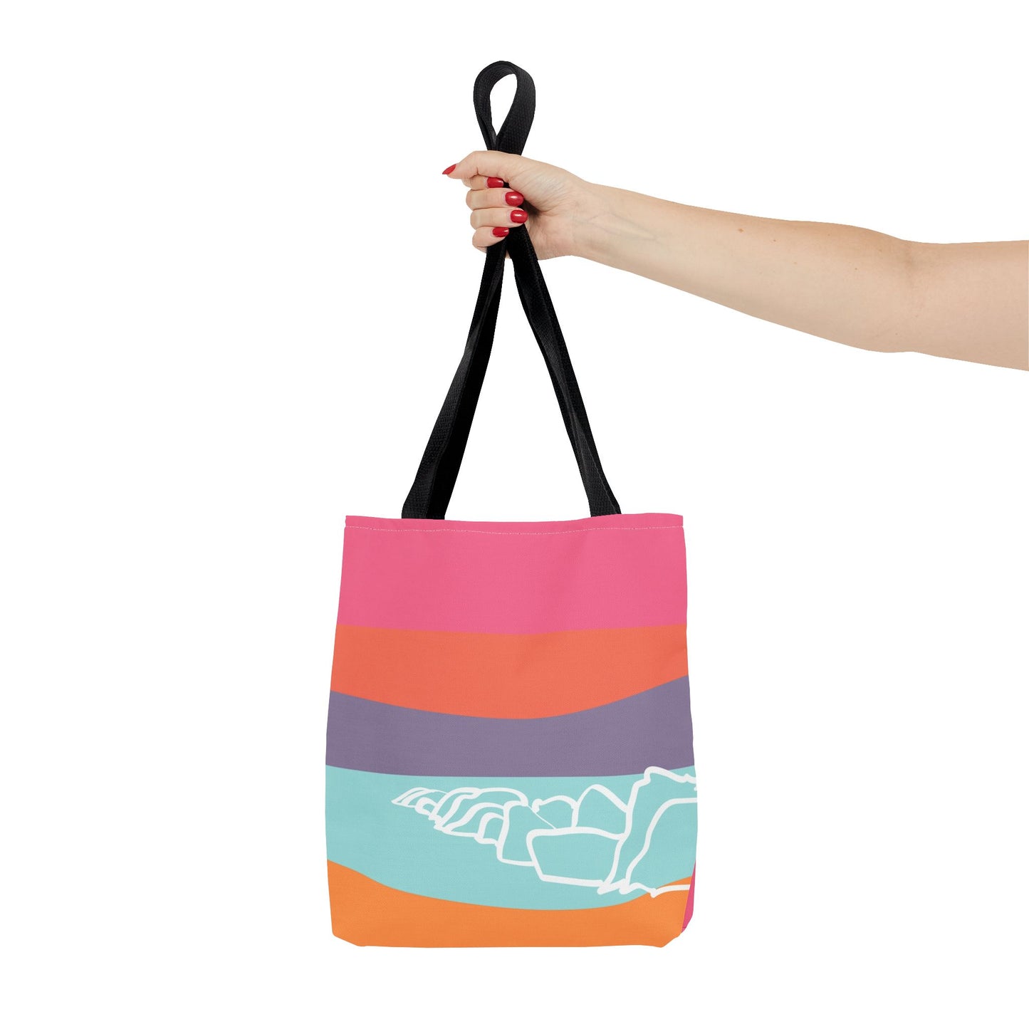 Tote Bag - Beach 感恩 Everyday Carry Bag with Solid Petal Pink Back