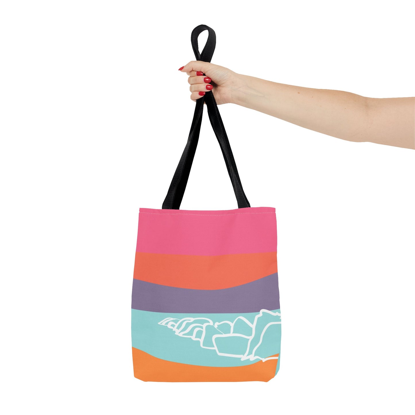 Tote Bag - Beach 感恩 Everyday Carry Bag with Solid Mint Blue Back