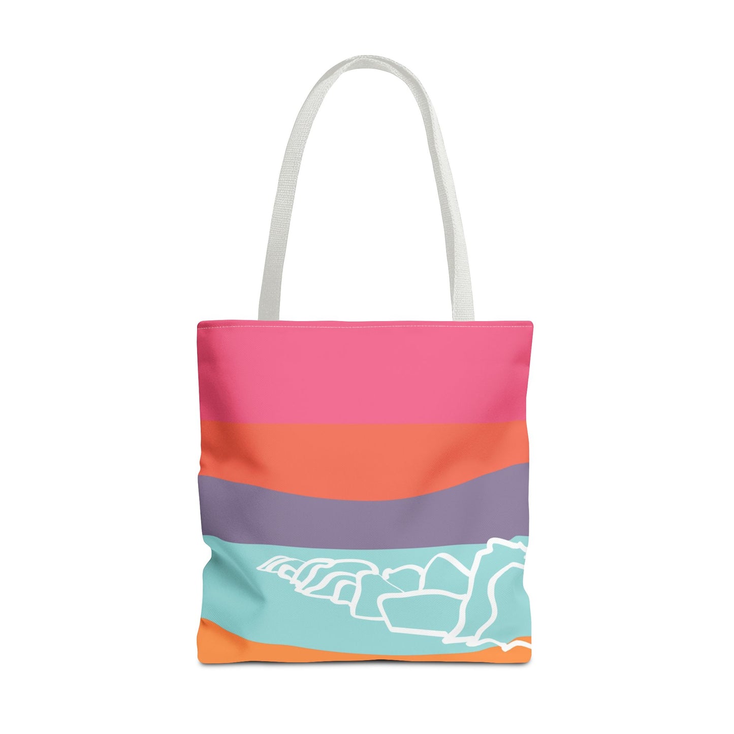 Tote Bag - Beach 感恩 Everyday Carry Bag with Solid Mint Blue Back