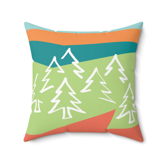 Square Pillow - Forest 感恩 Throw Pillow with Solid Mint Blue Back