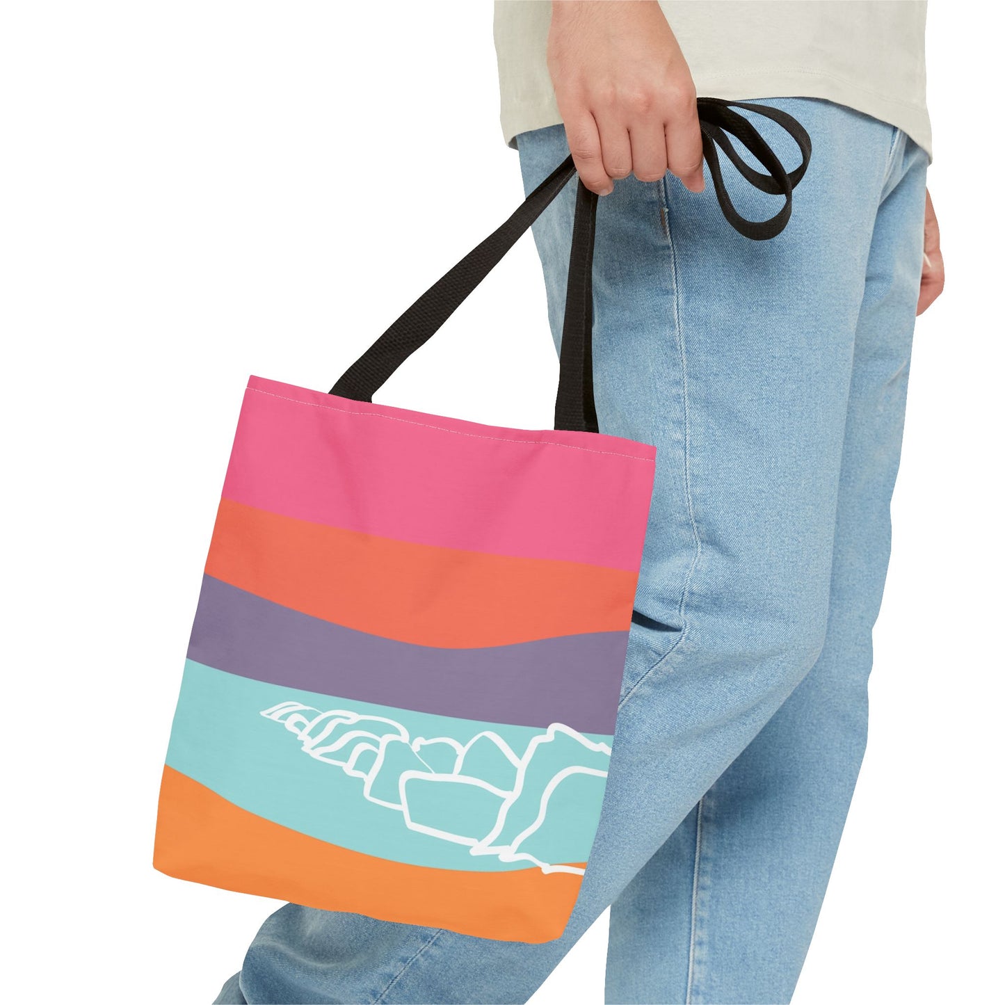 Tote Bag - Beach 感恩 Everyday Carry Bag with Solid Petal Pink Back