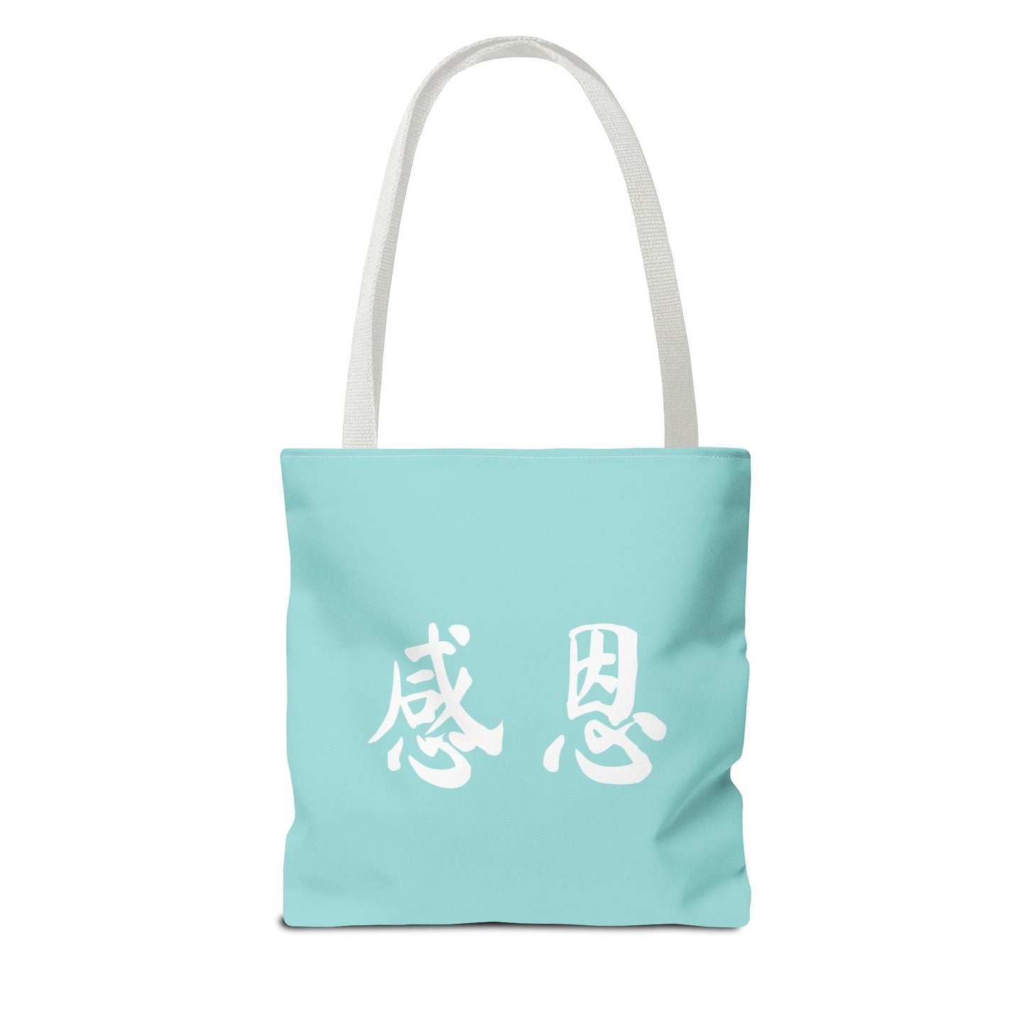 Tote Bag - Mountain 感恩 Everyday Carry Bag with Solid Mint Blue Back