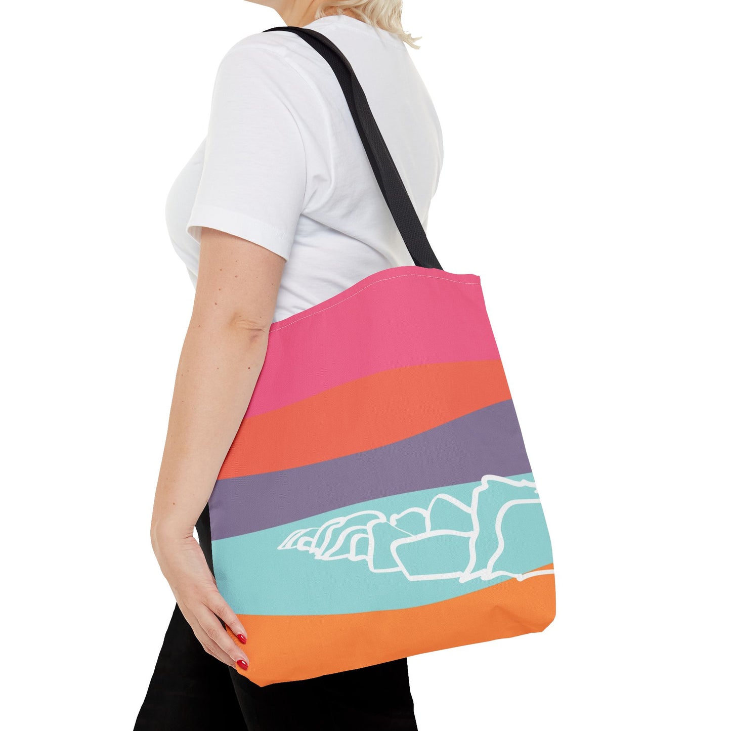 Tote Bag - Beach 感恩 Everyday Carry Bag with Solid Petal Pink Back