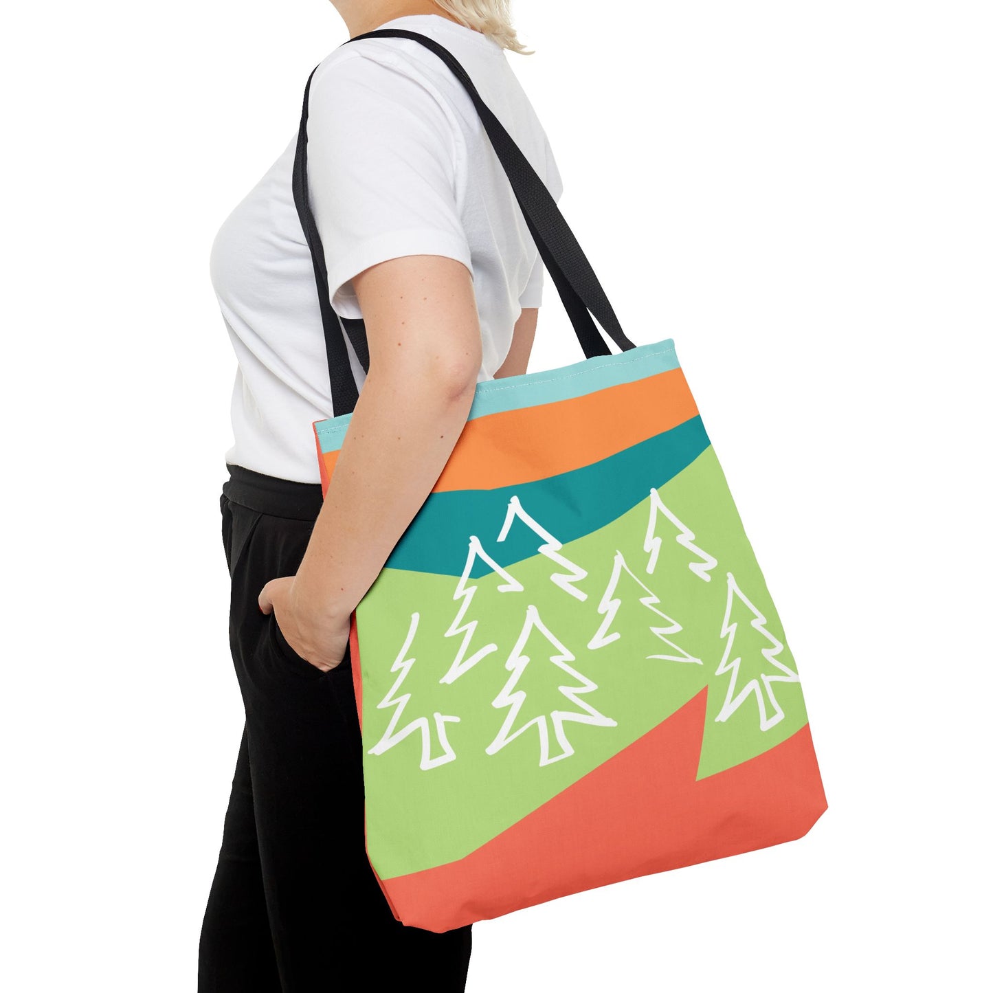 Tote Bag - Forest 感恩 Everyday Carry Bag with Solid Coral Pink-Orange Back