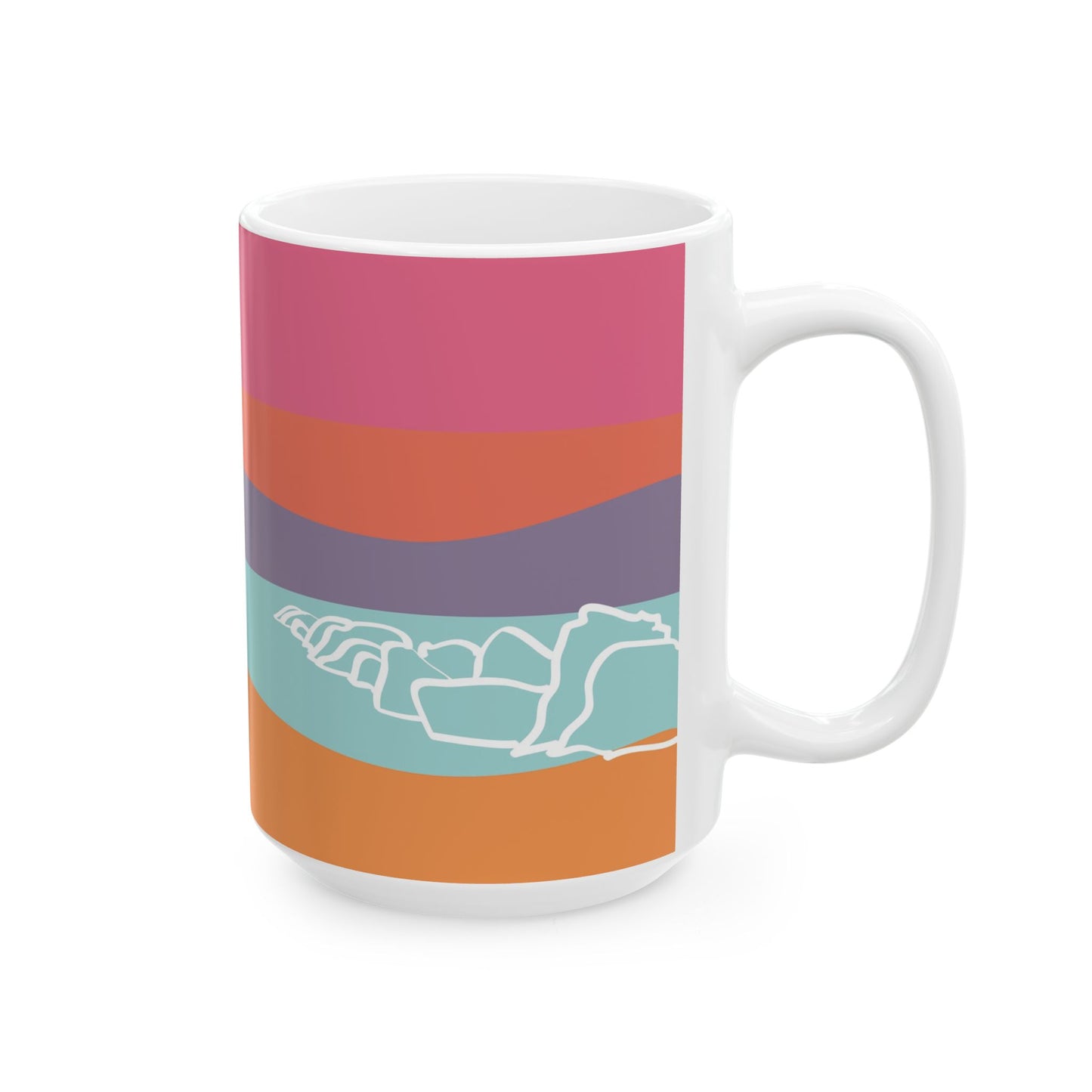 Ceramic Mug - Beach Motif Steeped in 感恩 Hand-Drawn Colour-Blocked