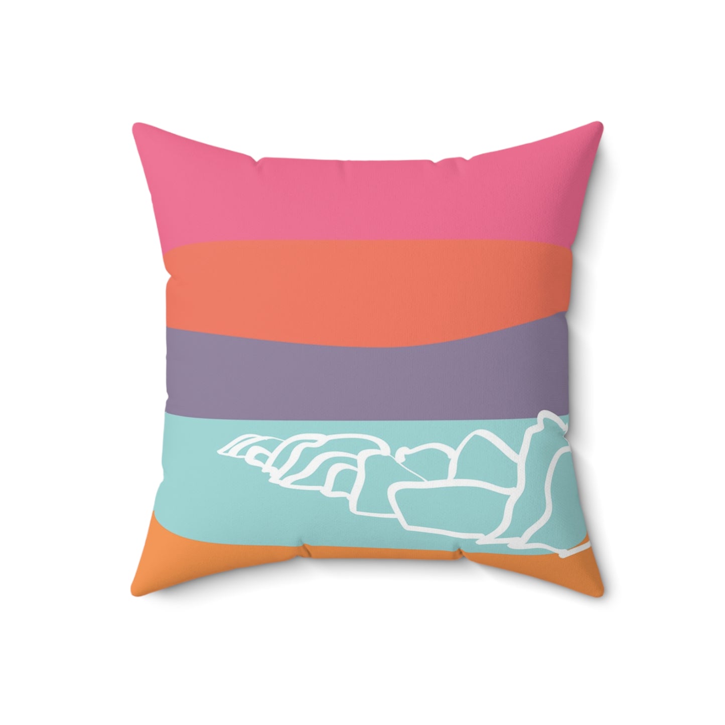 Square Pillow - Beach 感恩 Throw Pillow with Solid Coral Pink-Orange Back