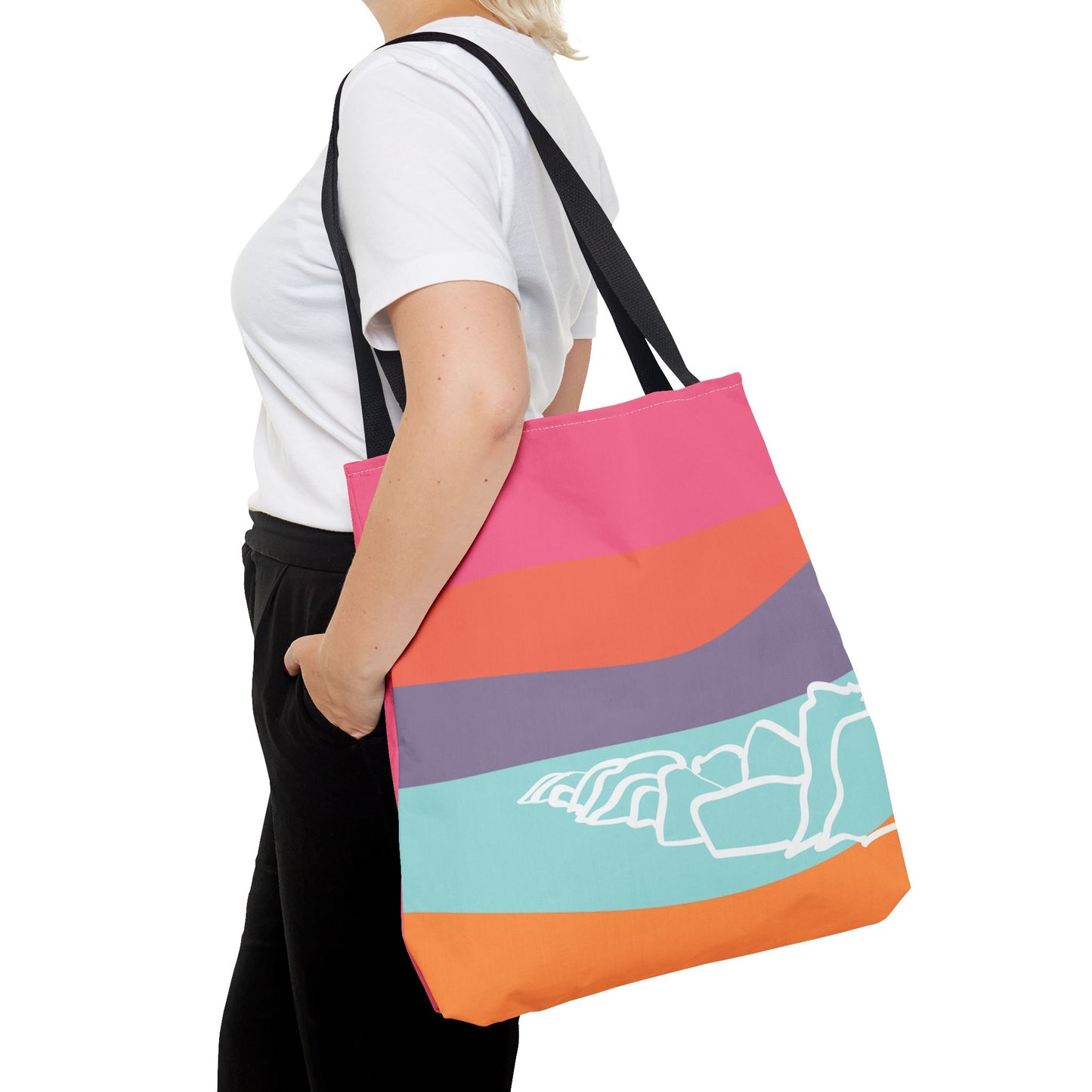 Tote Bag - Beach 感恩 Everyday Carry Bag with Solid Petal Pink Back