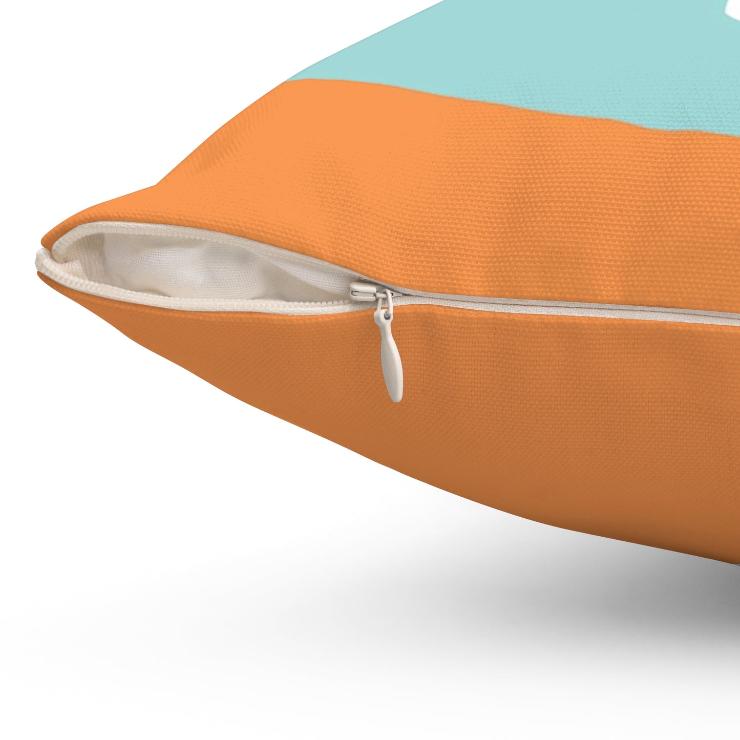 Square Pillow - Beach 感恩 Throw Pillow with Solid Melon Orange Back