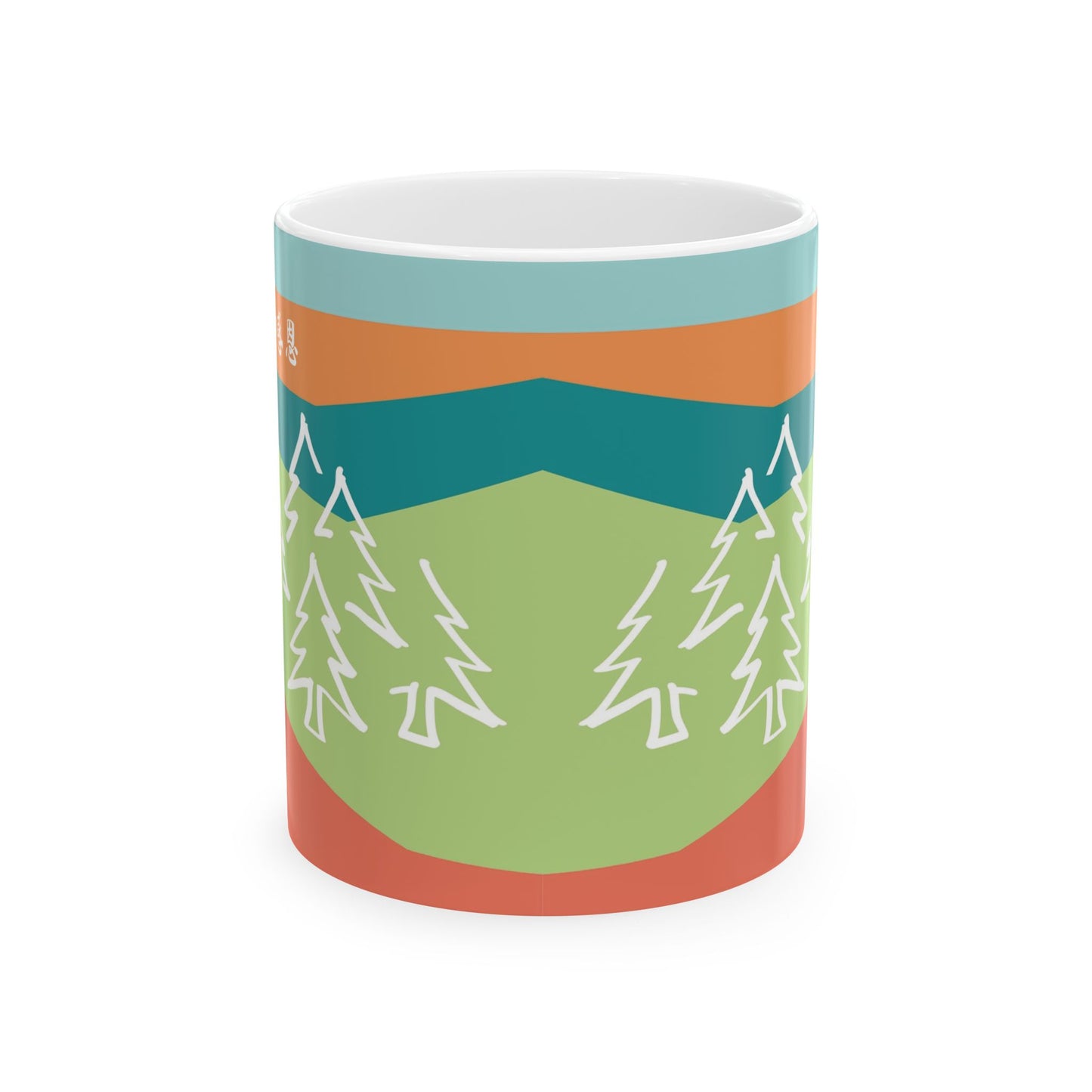 Ceramic Mug - Forest Motif Steeped in 感恩 Hand-Drawn Colour-Blocked