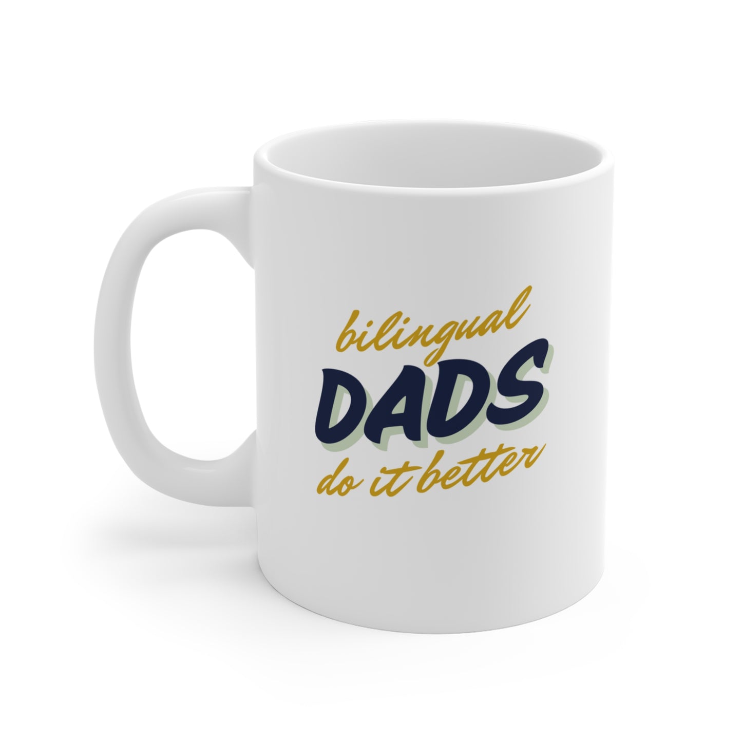 Little Sh*t Funny Bilingual Dad Coffee Mug in Navy and Gold, Made in Canada