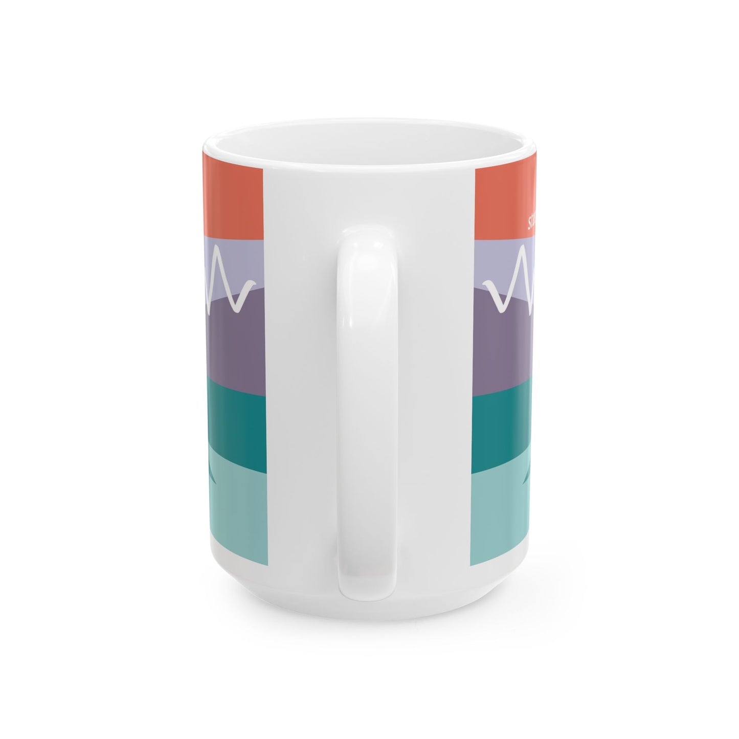 Ceramic Mug - Mountain Motif Steeped in 感恩 Hand-Drawn Colour-Blocked