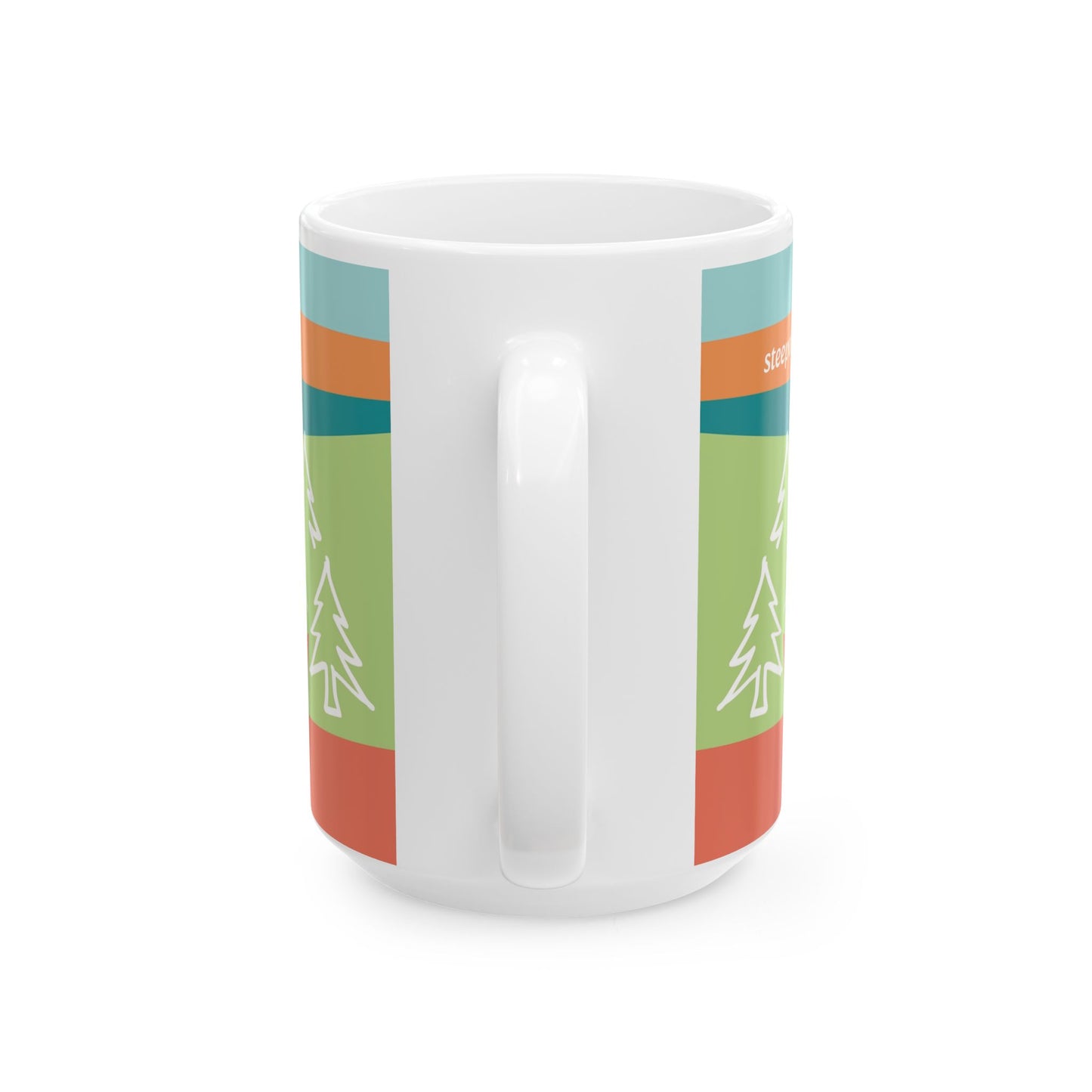 Ceramic Mug - Forest Motif Steeped in 感恩 Hand-Drawn Colour-Blocked