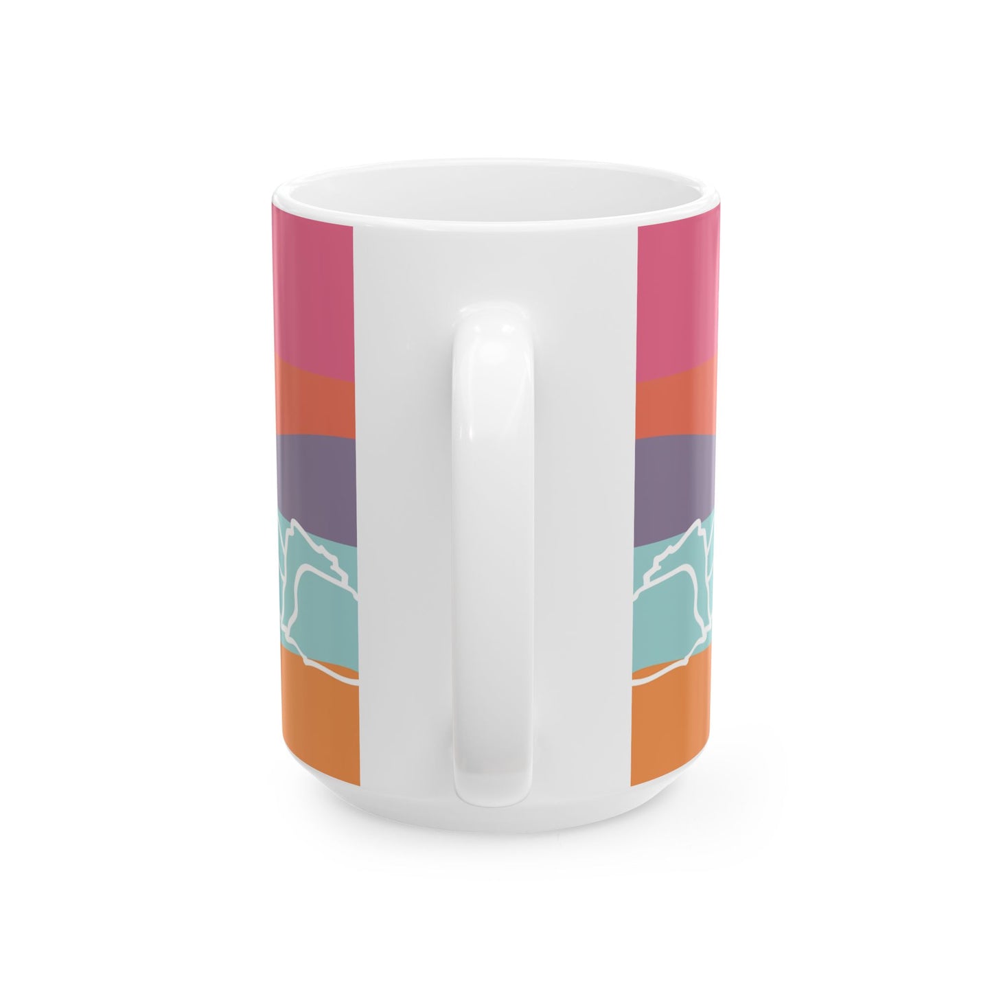 Ceramic Mug - Beach Motif Steeped in 感恩 Hand-Drawn Colour-Blocked