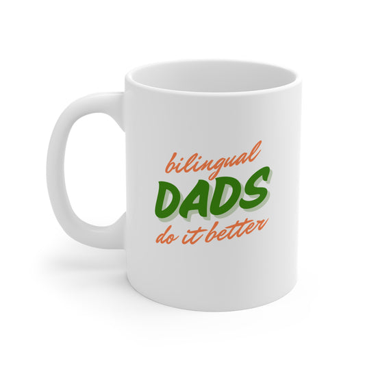 Dad Jokes Funny Bilingual Dad Coffee Mug in Green and Peach, Made in Canada