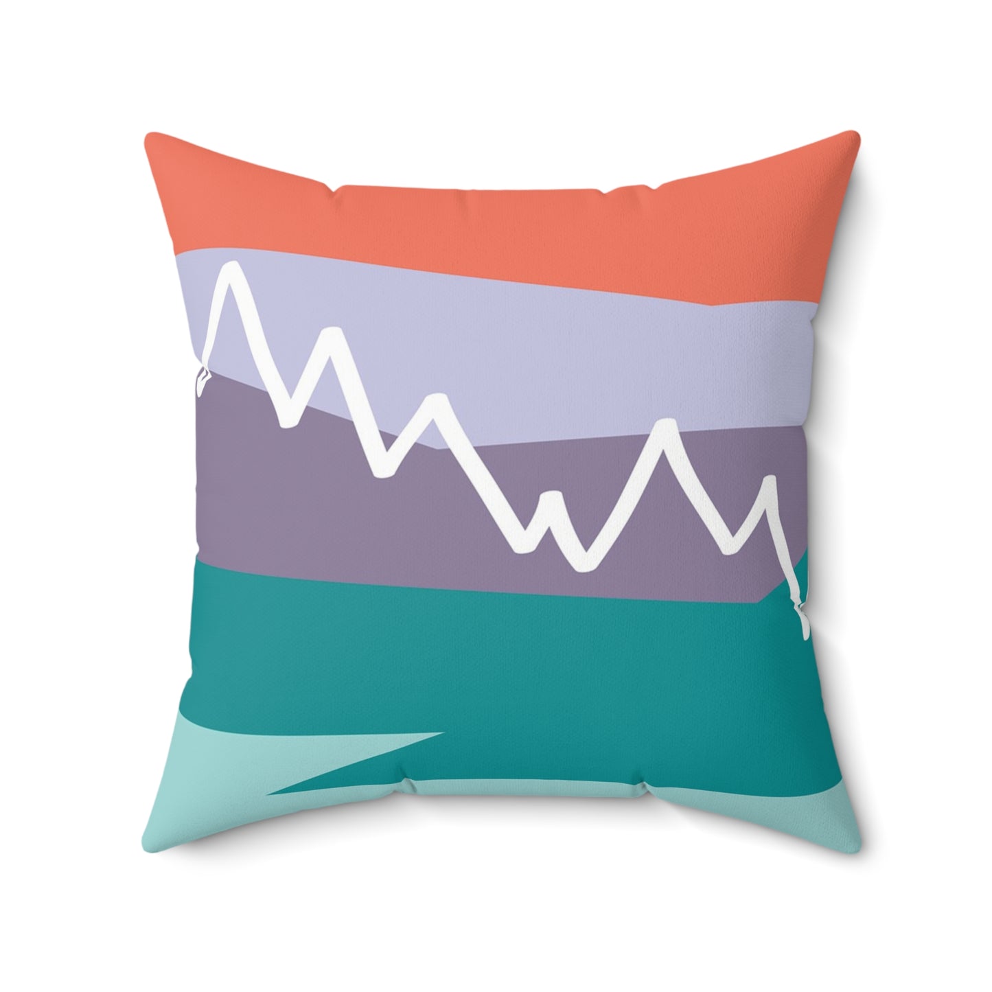 Square Pillow - Mountain 感恩 Throw Pillow with Solid Coral Pink-Orange Back