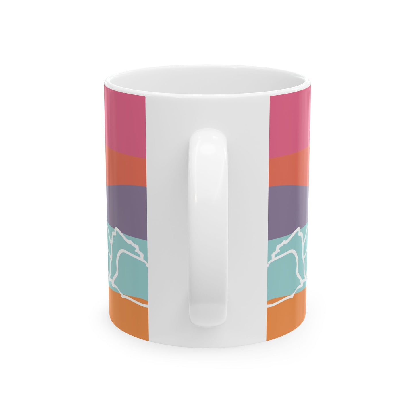 Ceramic Mug - Beach Motif Steeped in 感恩 Hand-Drawn Colour-Blocked