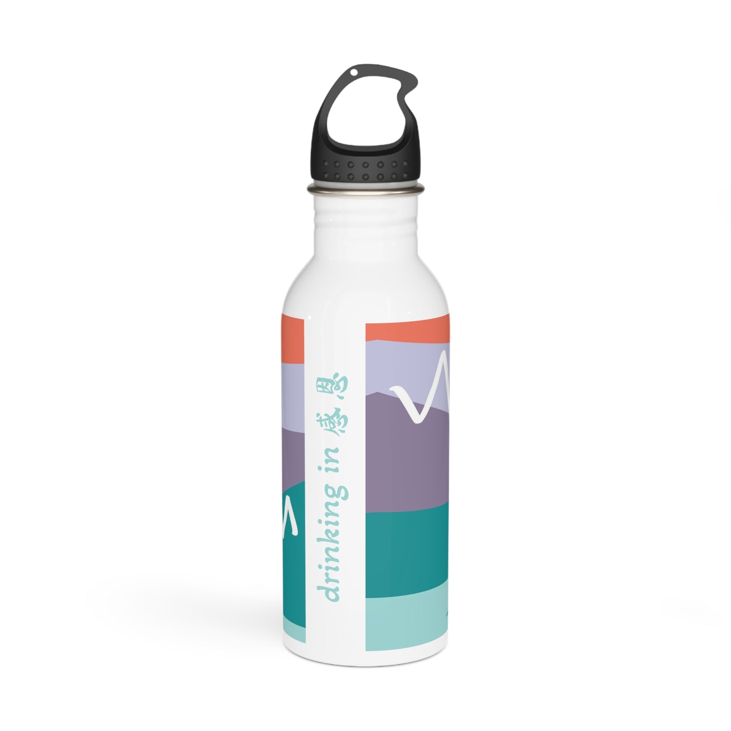 Stainless Steel Water Bottle - Mountain 感恩 Motif with Mint Blue Message