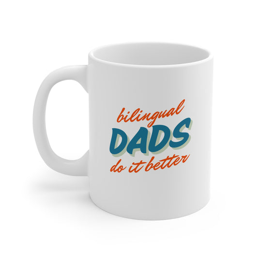 Dog Farts Funny Bilingual Dad Coffee Mug in Blue and Orange, Made in Canada