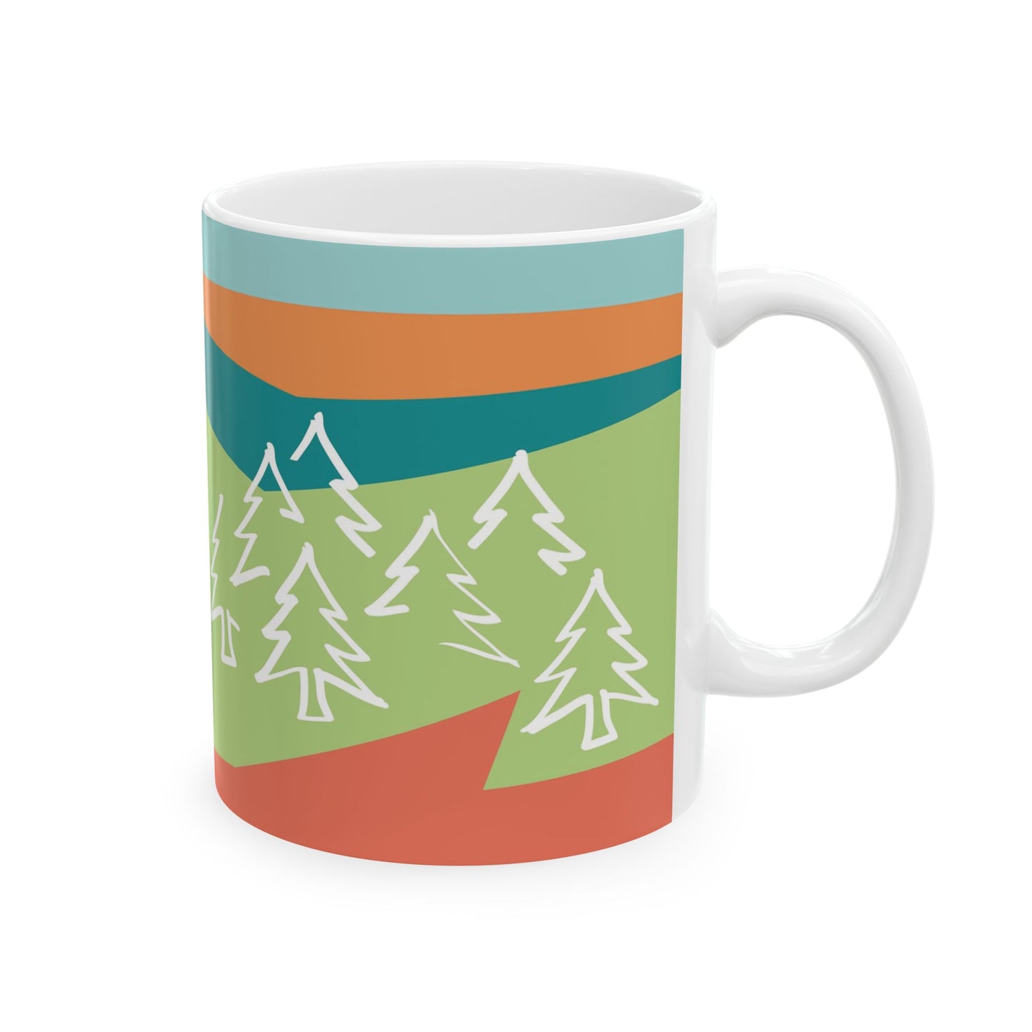 Ceramic Mug - Forest Motif Steeped in 感恩 Hand-Drawn Colour-Blocked