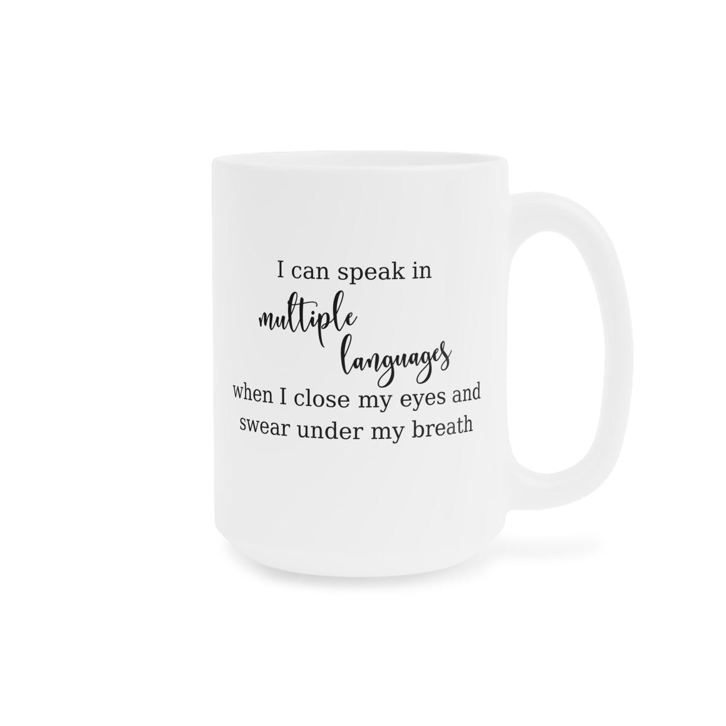 Swearing Quietly Funny Multilingual Family Coffee Mug in Purple, Canadian made