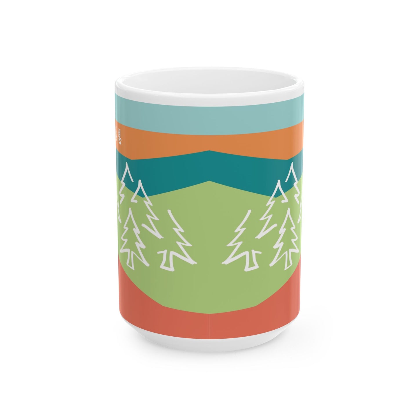 Ceramic Mug - Forest Motif Steeped in 感恩 Hand-Drawn Colour-Blocked