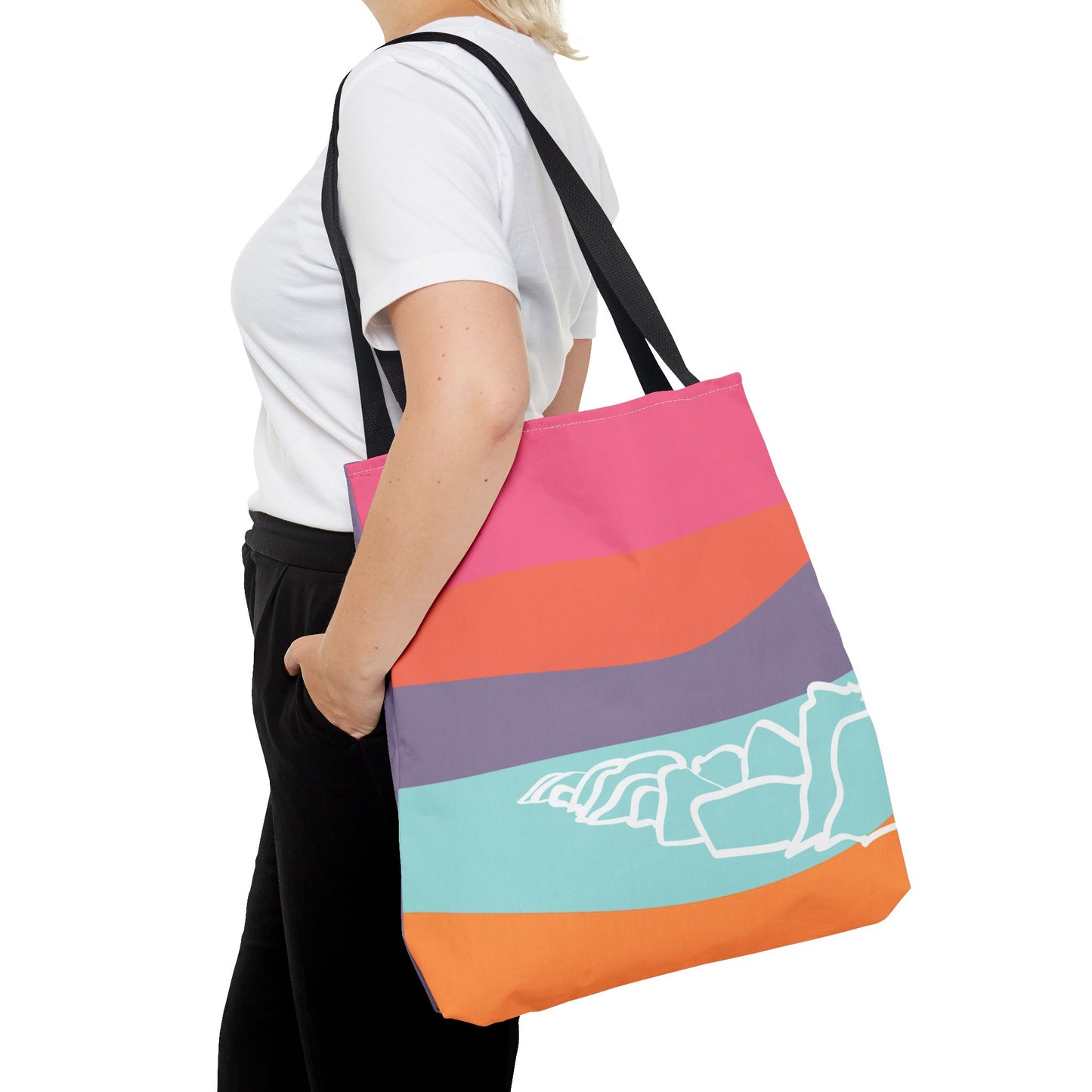 Tote Bag - Beach 感恩 Everyday Carry Bag with Solid Dusk Purple Back