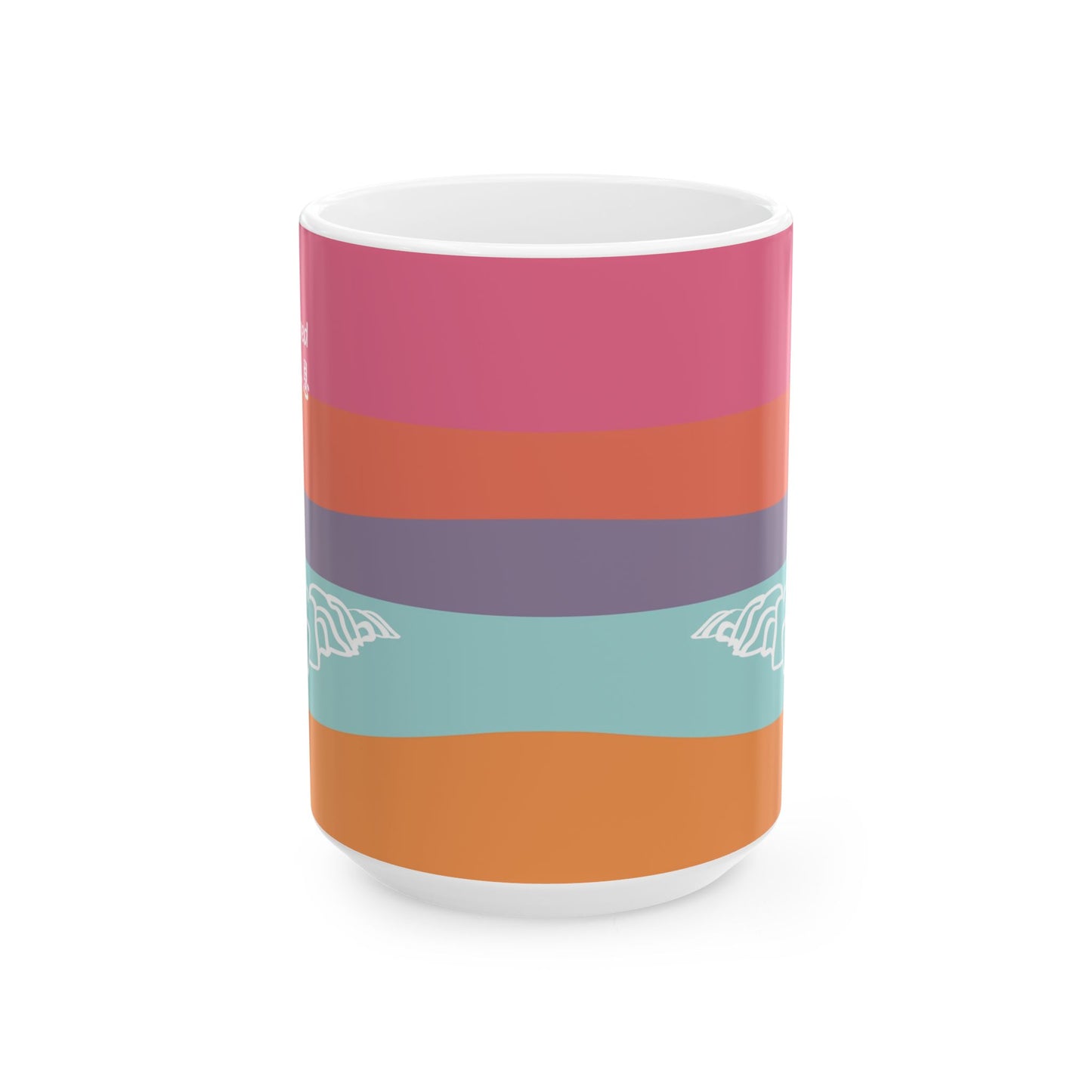 Ceramic Mug - Beach Motif Steeped in 感恩 Hand-Drawn Colour-Blocked