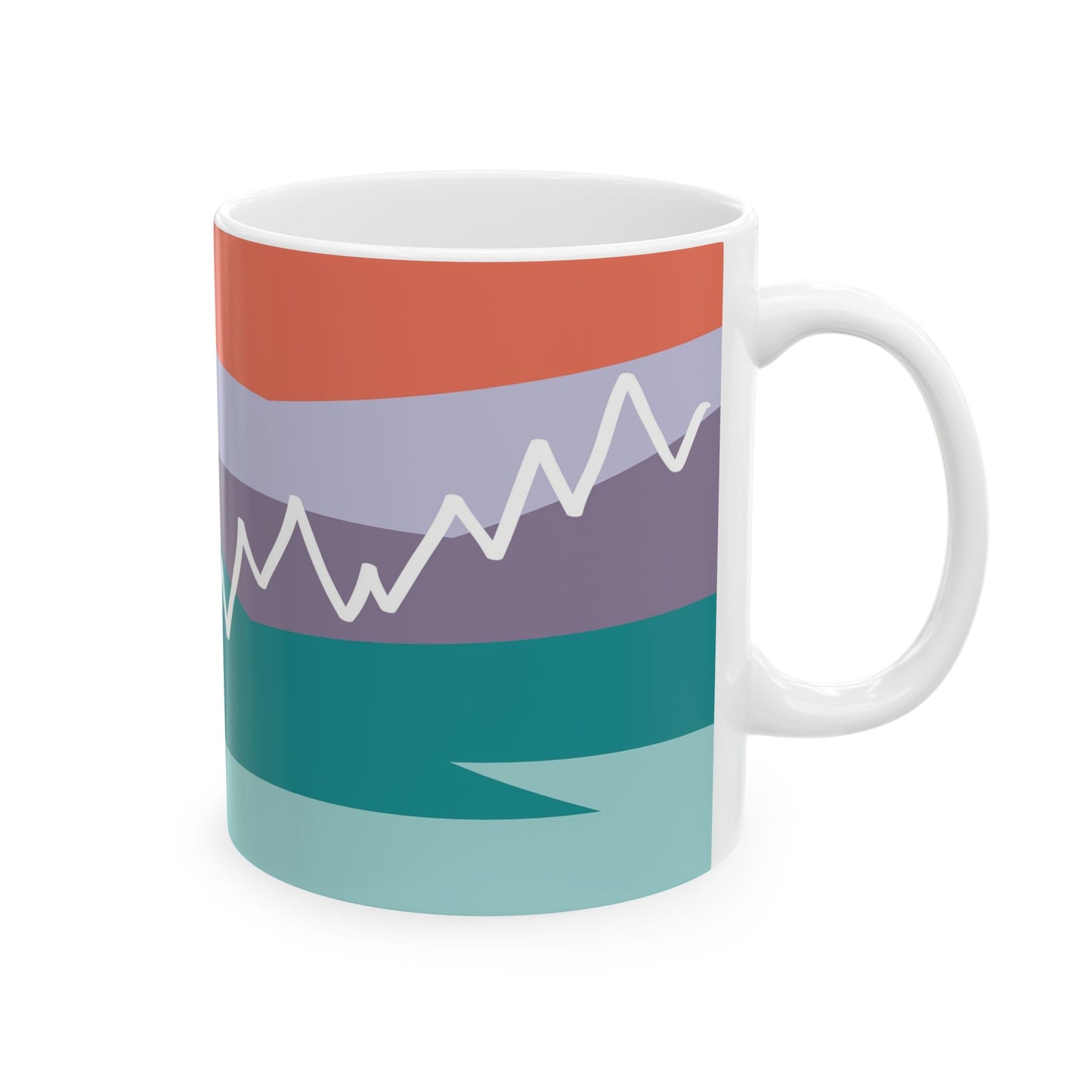 Ceramic Mug - Mountain Motif Steeped in 感恩 Hand-Drawn Colour-Blocked