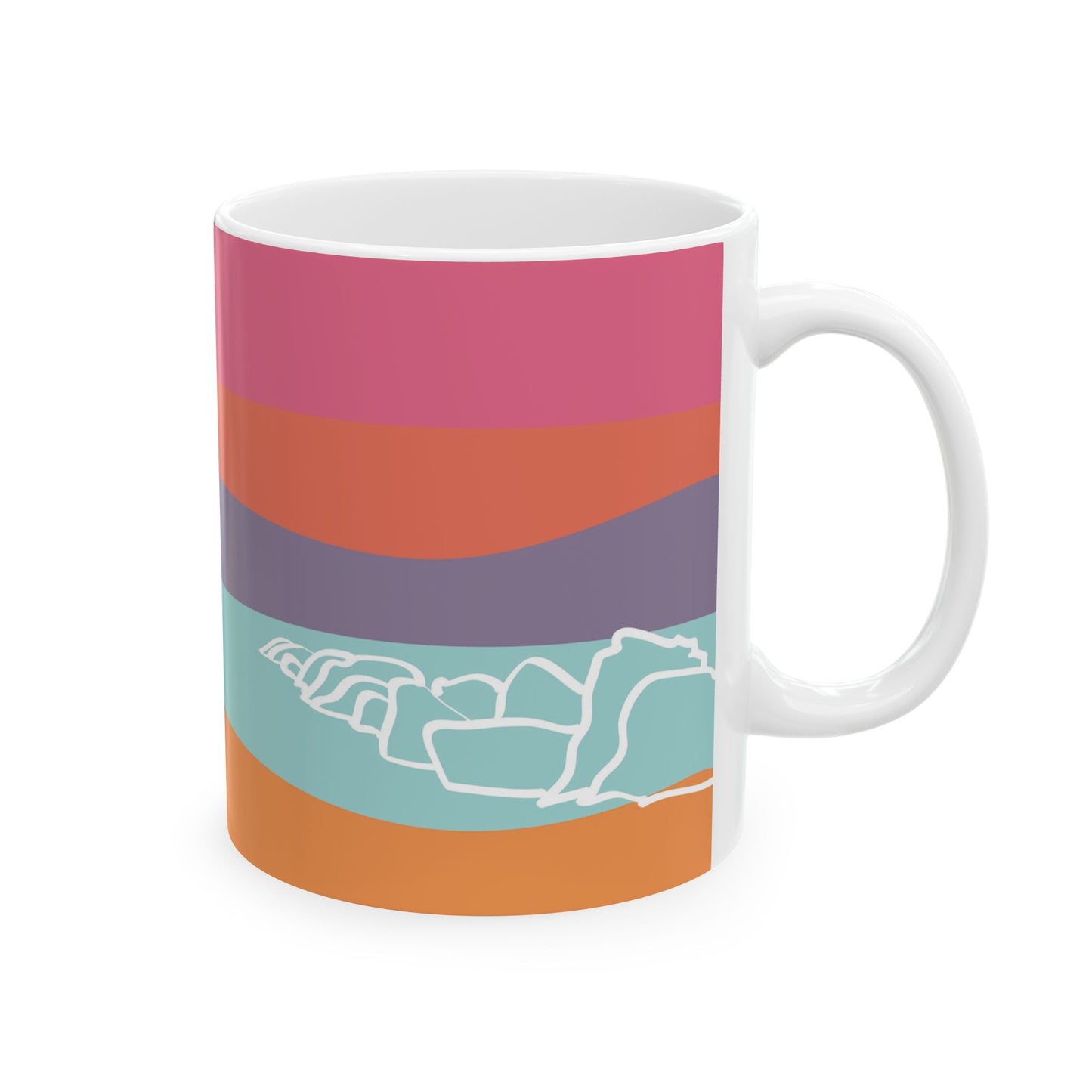 Ceramic Mug - Beach Motif Steeped in 感恩 Hand-Drawn Colour-Blocked