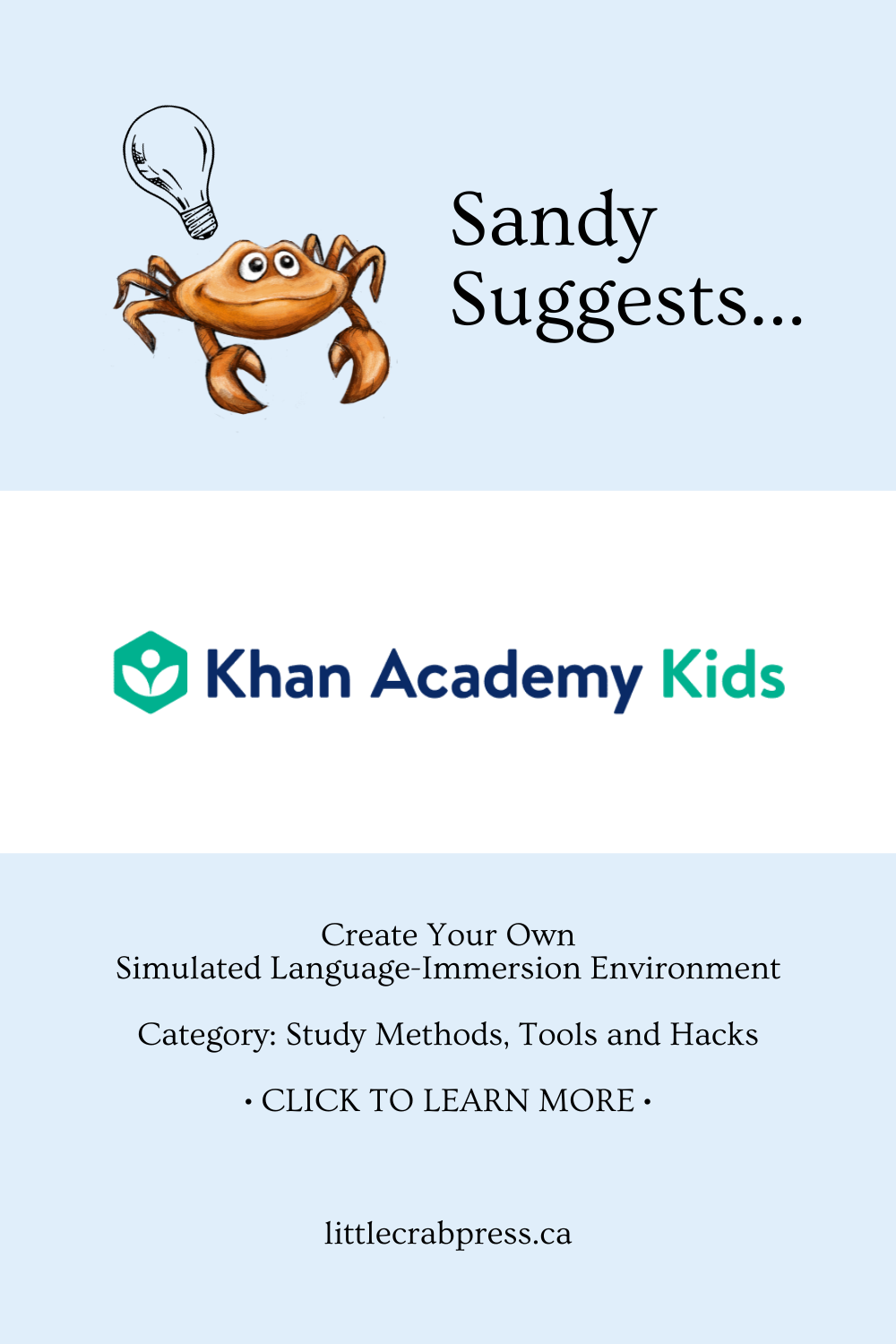 Sandy Suggests "Khan Academy Kids" for creating a simulated language-immersion environment to accelerate vocabulary learning