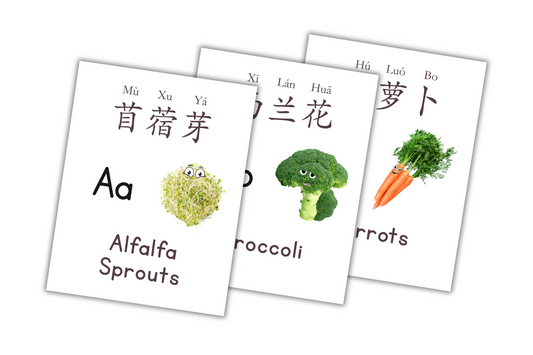 Vegetables - 蔬菜 - Alphabet Banner Cards Digital Download